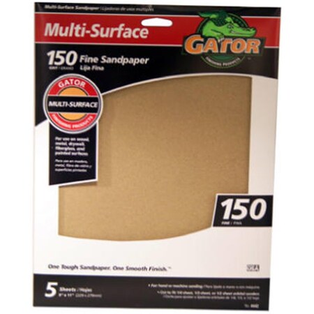 Gator Finishing 4442 9 x 11 in 150 Grit Aluminum Oxide Sandpaper 5PK 839157